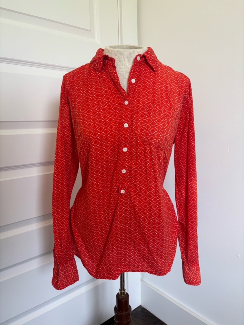 Dalia Collection Orange Diamond-Print Button Up Shirt